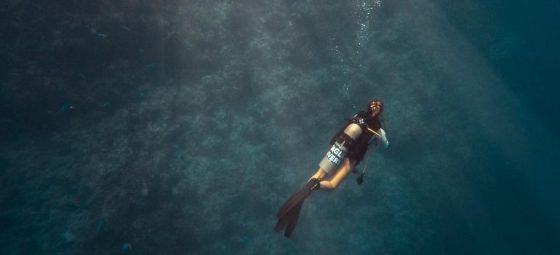 Person scuba diving in one of the Caribbean escapes. 