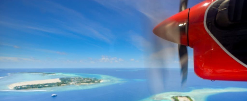 Seaplane over Caribbean Islands