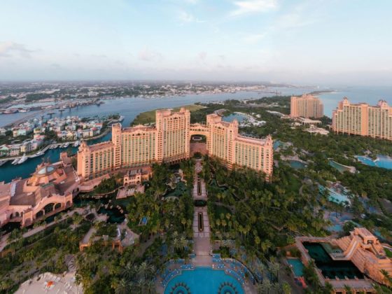 An aerial view of a place in the Bahamas.
