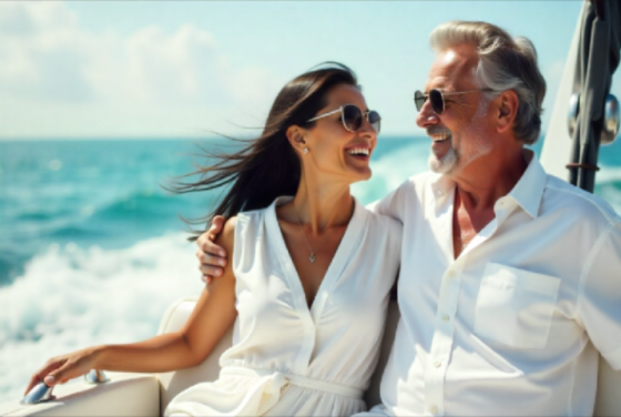 Woman and man sailing