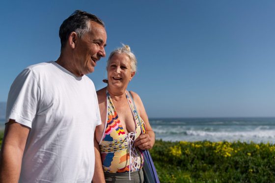 Seniors at a beach in the Caribbean