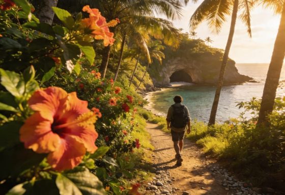 traveler hiking in the Caribbean
